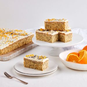 Orange and Poppy Seed Slab - Heaven's Kitchen - Wholesale Cake Supplier Campbelltown - Sydney
